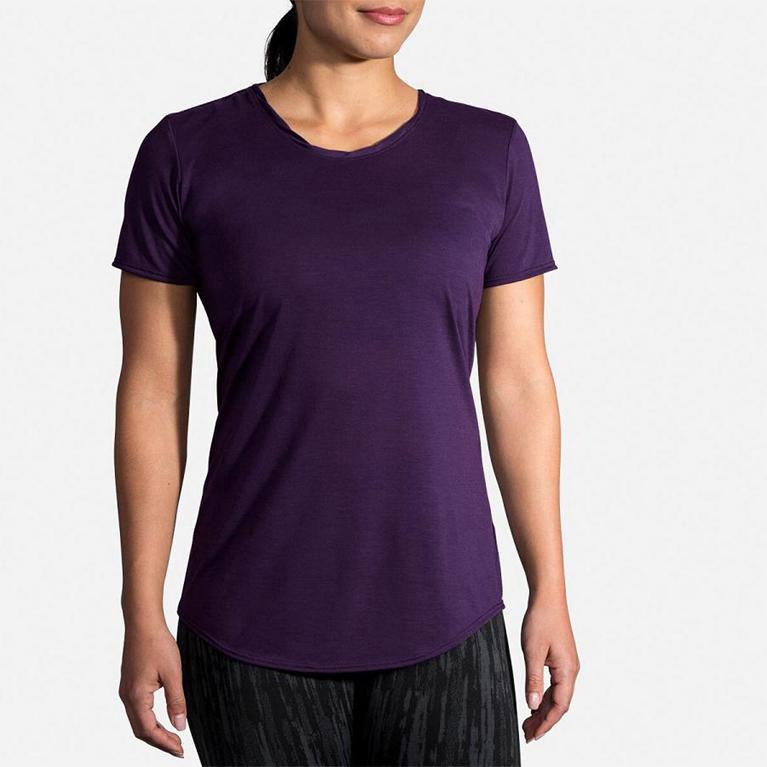 Brooks Women's DISTANCE Short Sleeve Running Shirt - Purple - Canada (OXVJA-9240)